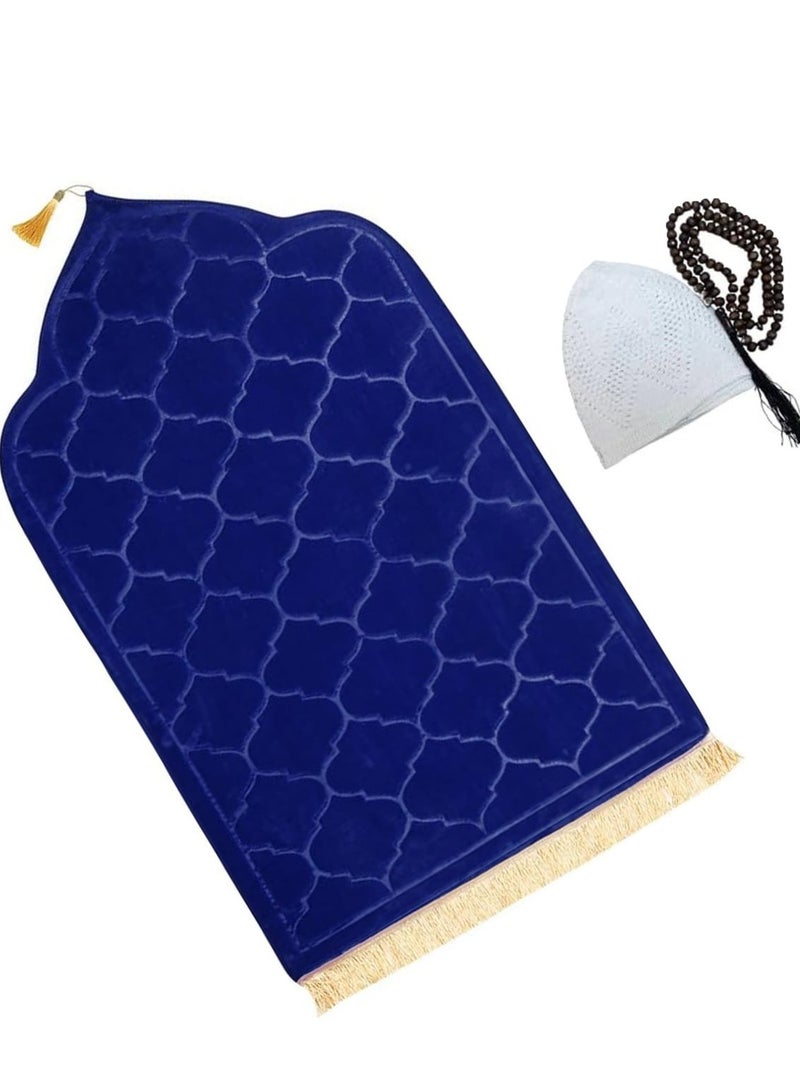 Jinou Prayer Mat with free namaz cap and tasbih beeds – Made With Premium Quality Turkish Velvet with Memory Foam – Ramadan Gift Prayer Rug for Men, Women and Grandparents and Kids.  - Image 1