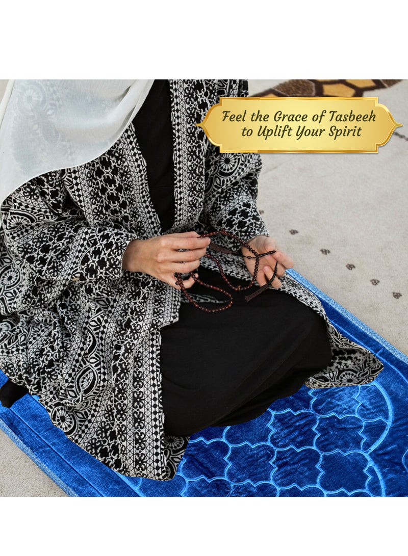 Jinou Prayer Mat with free namaz cap and tasbih beeds – Made With Premium Quality Turkish Velvet with Memory Foam – Ramadan Gift Prayer Rug for Men, Women and Grandparents and Kids.  - Image 3