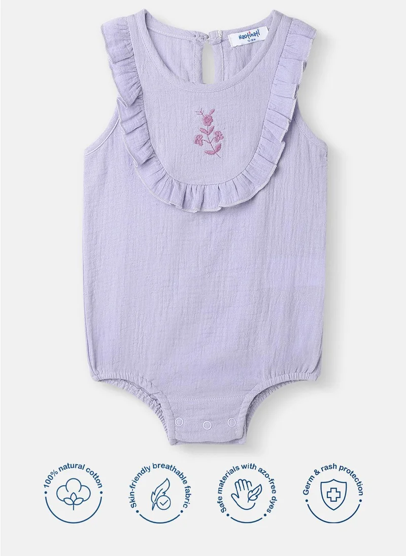 Nautinati Girls’ Cotton Romper | Sleeveless Romper for 0-2 Years | Floral Embroidery