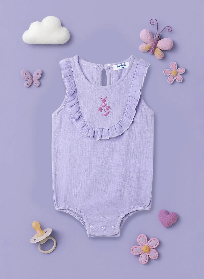نوتيناتي Girls’ Cotton Romper | Sleeveless Romper for 0-2 Years | Floral Embroidery
