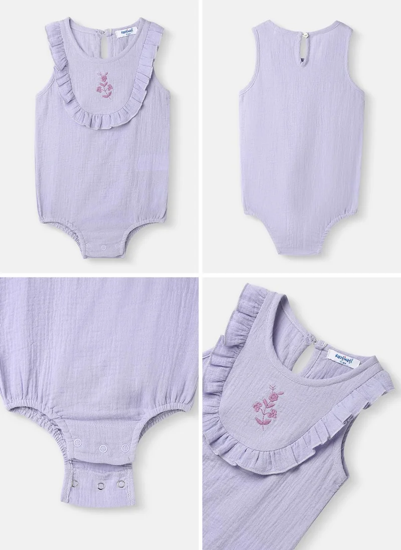Nautinati Girls’ Cotton Romper | Sleeveless Romper for 0-2 Years | Floral Embroidery