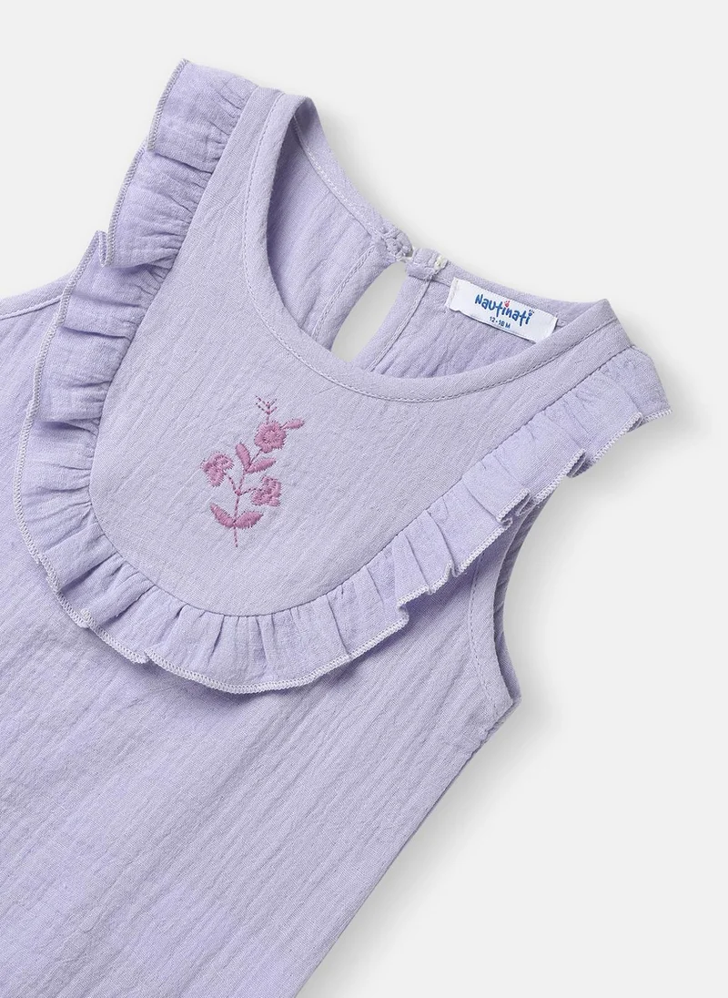Nautinati Girls’ Cotton Romper | Sleeveless Romper for 0-2 Years | Floral Embroidery