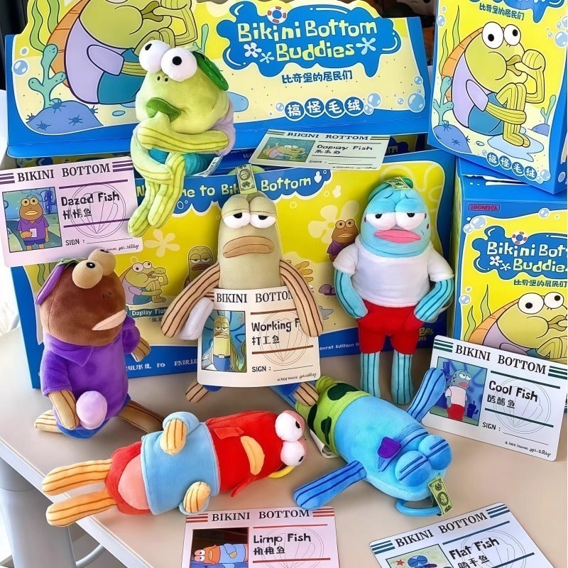 Bikini Bottom Residents Blind Box Ugly Fish Plush Toy - Lying Flat Fish Keychain Pendant Bag Charm - Image 4