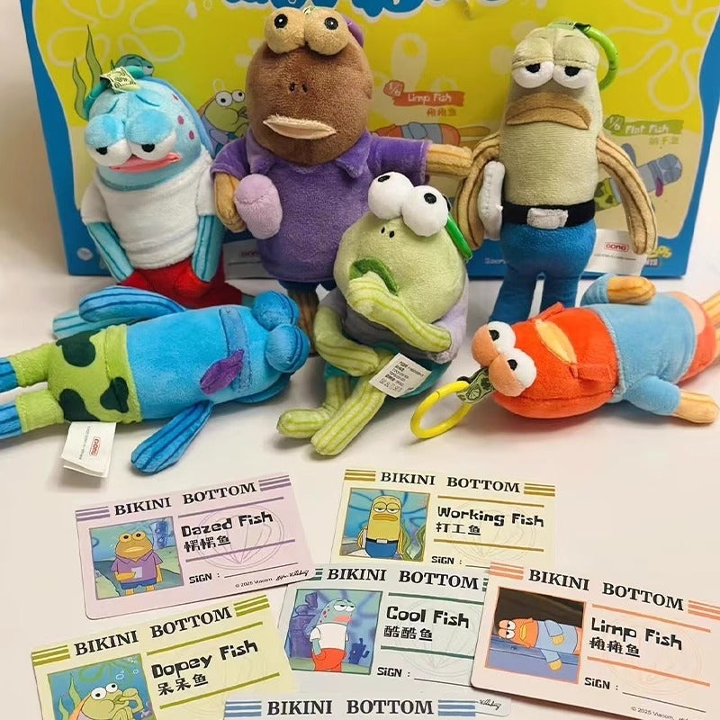 Bikini Bottom Residents Blind Box Ugly Fish Plush Toy - Lying Flat Fish Keychain Pendant Bag Charm - Image 3