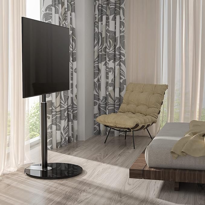 ارفايفر ستاند تلفزيون أرضي قابل للتدوير بزاوية 90 درجة للتلفزيونات من 32 إلى 65 بوصة (LCD وLED)، تصميم عصري وبسيط، حامل تلفزيون زاوي مع قاعدة زجاجية دائرية، متوافق مع VESA 400x400 مم، أسود - TF1201 - Image 2