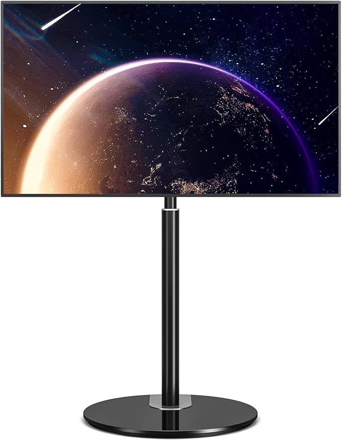 ارفايفر ستاند تلفزيون أرضي قابل للتدوير بزاوية 90 درجة للتلفزيونات من 32 إلى 65 بوصة (LCD وLED)، تصميم عصري وبسيط، حامل تلفزيون زاوي مع قاعدة زجاجية دائرية، متوافق مع VESA 400x400 مم، أسود - TF1201 - Image 1