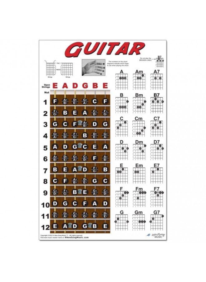 A New Song Music A New Song Music Guitar Chord & Fretboard Note Chart Instructional Easy 11"x17" Poster for Beginners Chords & Notes - Image 3