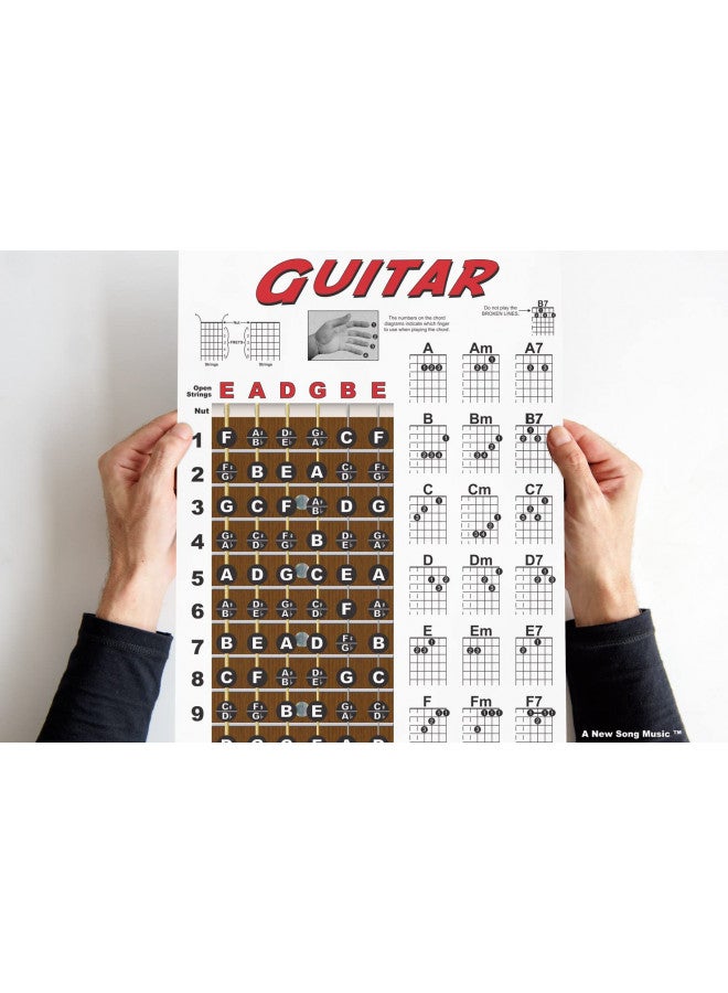 A New Song Music A New Song Music Guitar Chord & Fretboard Note Chart Instructional Easy 11"x17" Poster for Beginners Chords & Notes - Image 1