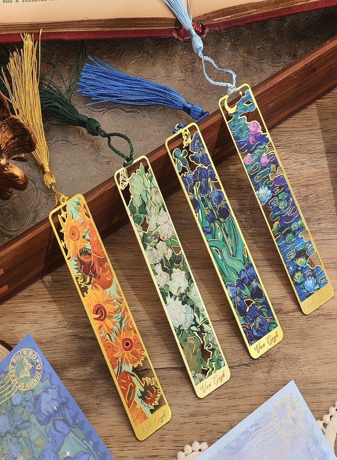 OFIFO® Metal Bookmark Set of 4 with Tassel, Gold Hollow Van Gogh Design, Artistic Book Marker for Readers, Unique Gift for Book Lovers, Students, Men, Women, Kids. - Image 1
