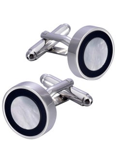 Natural Mother Of Pearl Men'S Cufflinks With Dark Blue Circle In Gift Case Silver Round Cufflinks For Men Jewelry For Wedding Party Business Birthday Anniversary Dress - pzsku/Z6CC5064A07122C2717A4Z/45/_/1735816502/936e6011-6a7c-44e3-a3a4-b2bfad901d25