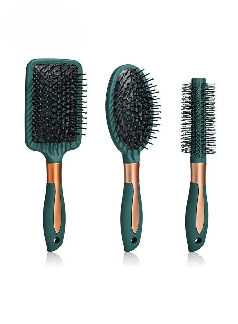 Hair Brush Set, 3pcs Hair Brush Comb with Detangling Nylon Pins, Cushion Hair Combs for Women, Men, Kids - Image 1