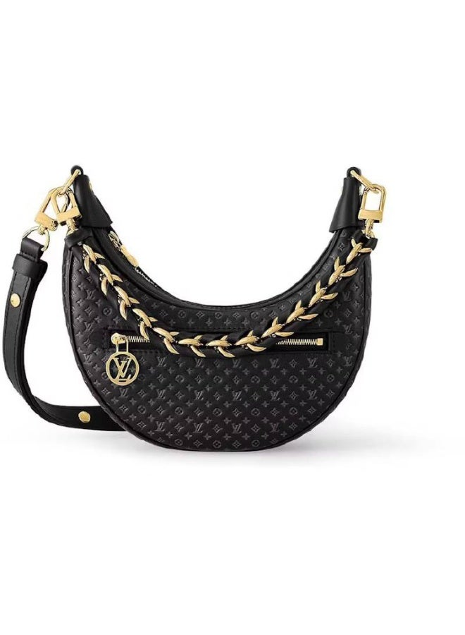 لويس فويتون حقيبة كتف صغيرة سوداء منقوشة من لويس فويتون - تفاصيل سلسلة ذهبية - Image 1