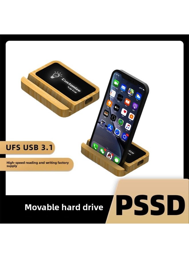 Wooden Type C Luminous Hard Drive Convenient Ssd With Mobile Phone Holder Computer 1tb2t Large Capacity Mobile Hard Drive-Capacity:128GB-Interface:USB3.1 - Image 1