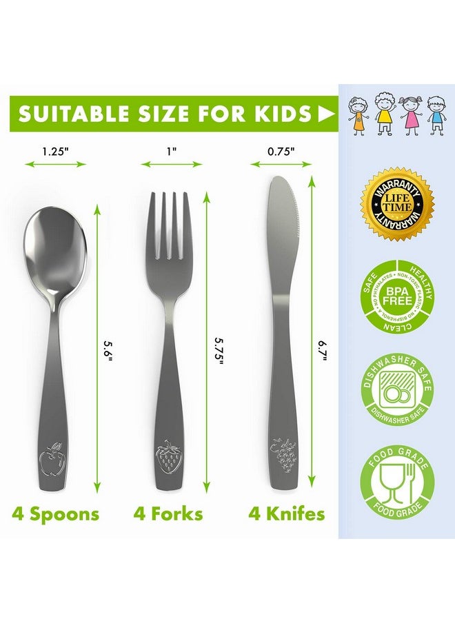CHILLOUT LIFE - 12 Piece Stainless Steel Kids Silverware Set - Child and Toddler Safe Flatware - Kids Utensil Set - Metal Kids Cutlery Set Includes 4 Small Kids Spoons, 4 Forks & 4 Knives - Image 1