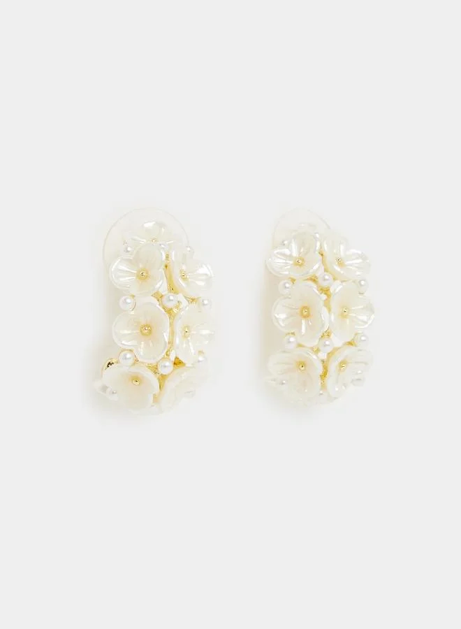 Styli Floral Pearl Hoop Earrings