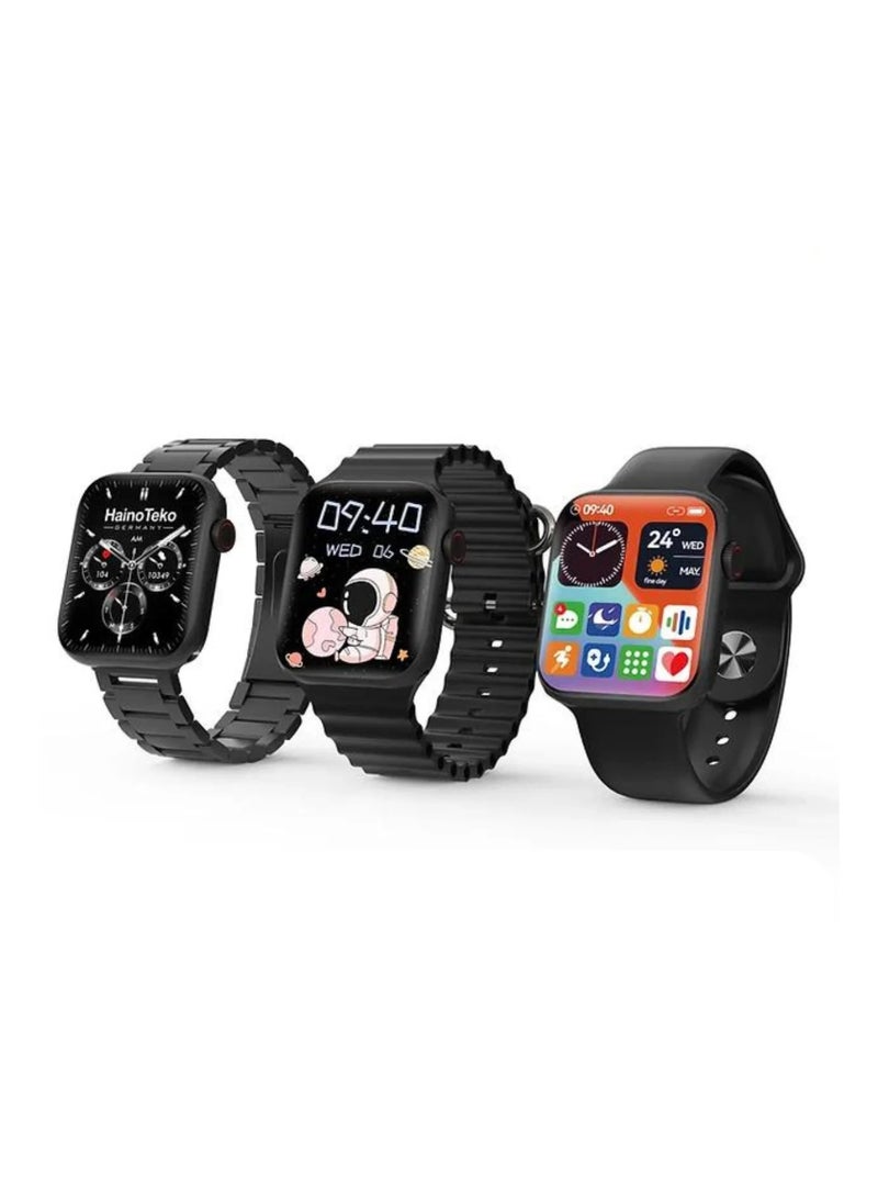 Haino Teko SQ11 Mini Smart Watch With Full Screen AMOLED Display Real Waterproof and 3 Pair Straps For Ladies and Gents Black - Image 1