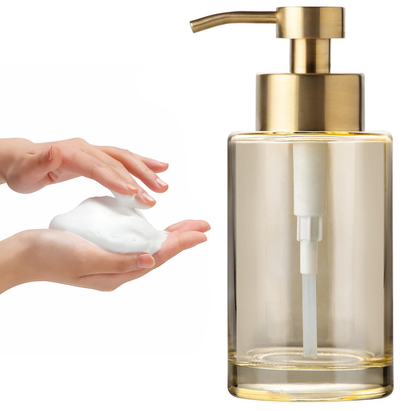 Enra Gold Foaming Soap Dispenser, 12oz Thick Glass Bathroom & Kitchen Dispenser with Stainless Steel Pump - Image 1