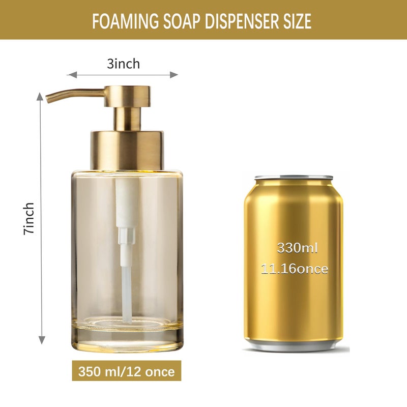 Enra Gold Foaming Soap Dispenser, 12oz Thick Glass Bathroom & Kitchen Dispenser with Stainless Steel Pump - Image 4