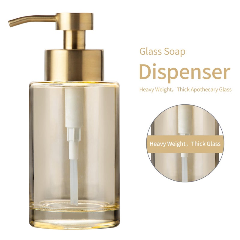 Enra Gold Foaming Soap Dispenser, 12oz Thick Glass Bathroom & Kitchen Dispenser with Stainless Steel Pump - Image 3