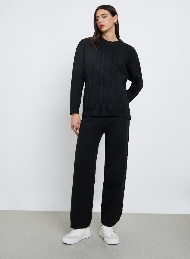 Take Two Black Textured Cable Knit Sweater and Pants Co-Ords - Image 2