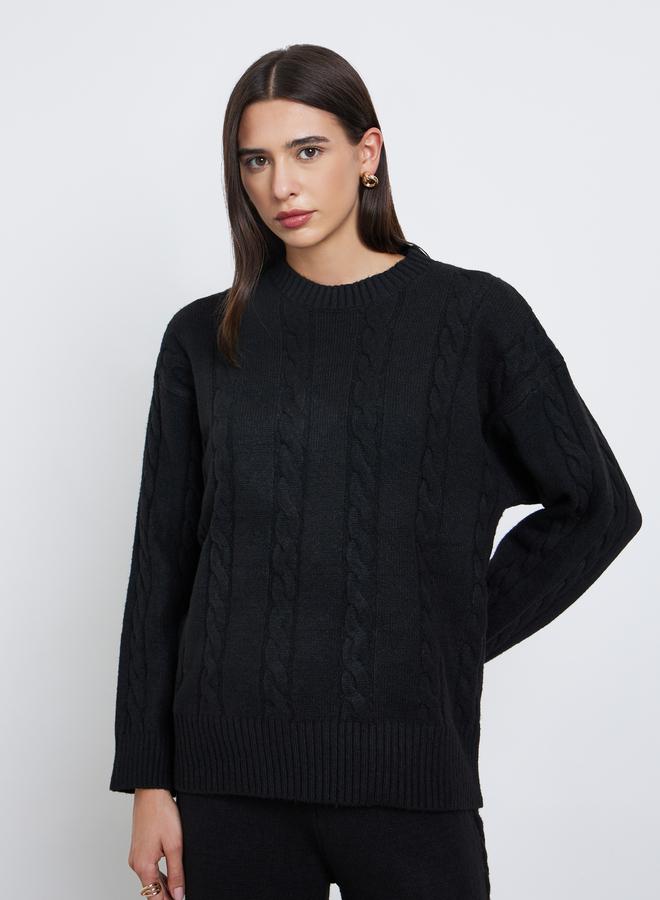 Take Two Black Textured Cable Knit Sweater and Pants Co-Ords - Image 3