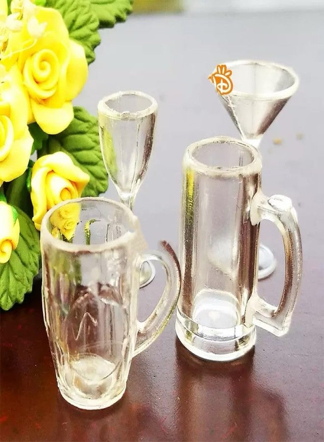 Jowxsx 4 قطع أكواب زجاجية شفافة لبيت الدمى: كأس نبيذ كوكتيل مقياس 1/12 لمطبخ البار - كوب بيرة صغير ستاين هاي بال - Image 3