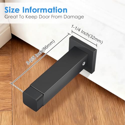 Gudui Door Stoppers Black Door Stops for Wall Doorstop with Rubber Bumper Tips 2 Pack Square - Image 3