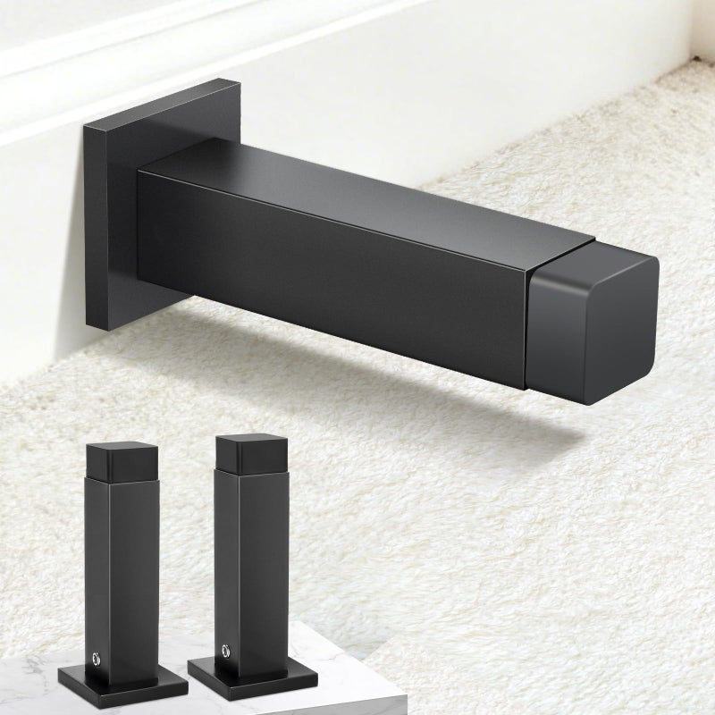 Gudui Door Stoppers Black Door Stops for Wall Doorstop with Rubber Bumper Tips 2 Pack Square - Image 2