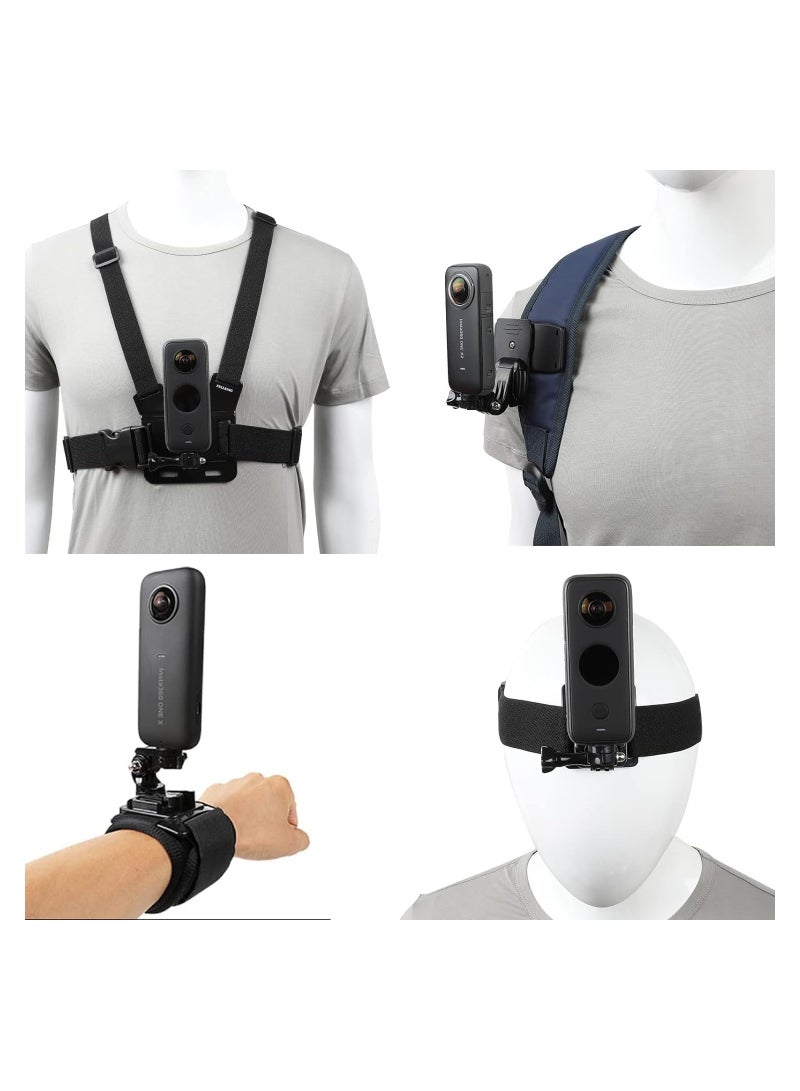 Accessories Kit for Insta360 One X3/X2/X, One R, X and GoPro Hero 9,New Quick Release Head Strap Mount + Chest Mount Harness + Backpack Clip Holder + 360°Rotating Wrist Strap  - Image 1