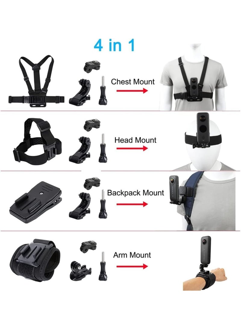 Accessories Kit for Insta360 One X3/X2/X, One R, X and GoPro Hero 9,New Quick Release Head Strap Mount + Chest Mount Harness + Backpack Clip Holder + 360°Rotating Wrist Strap  - Image 2