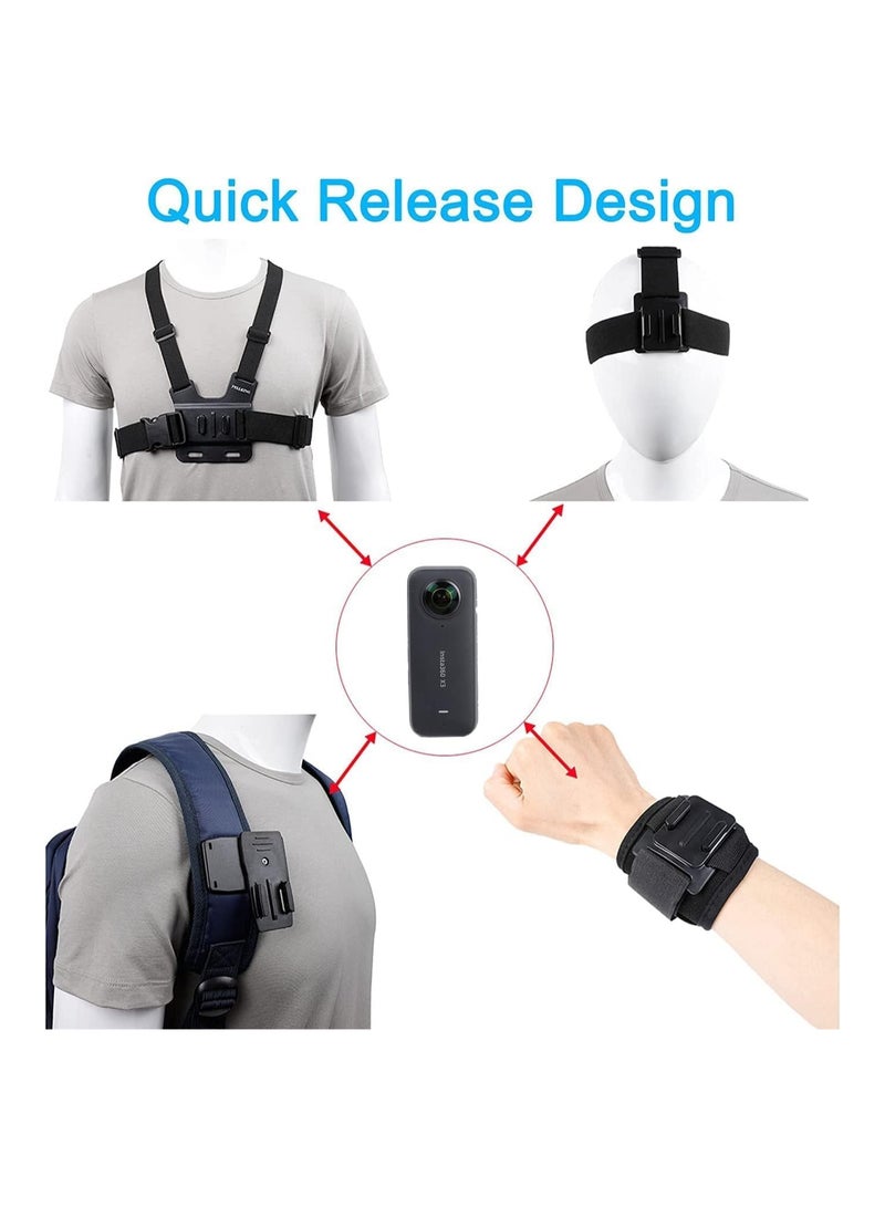 Accessories Kit for Insta360 One X3/X2/X, One R, X and GoPro Hero 9,New Quick Release Head Strap Mount + Chest Mount Harness + Backpack Clip Holder + 360°Rotating Wrist Strap  - Image 3