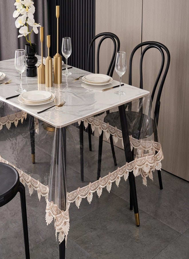 LIBERECOO Clear Vinyl Tablecloth with Stitched Loral Lace Trim, 60 x 84 Waterproof Oilproof Plastic Table Cover with Embroidered Edge Tablecloths Protector - Image 5