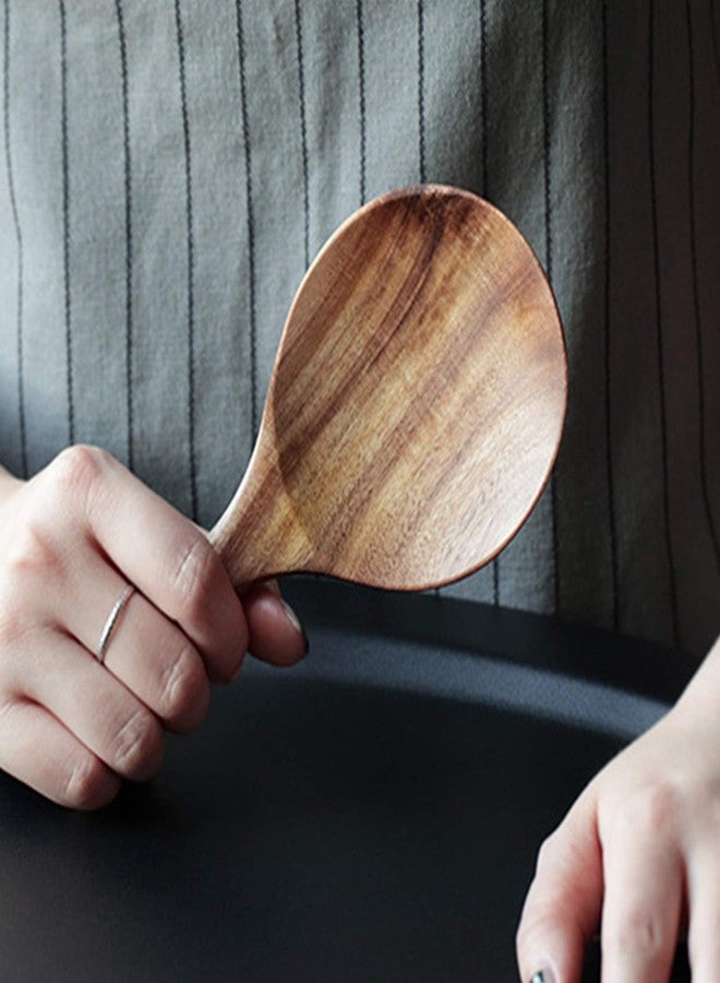 EORTA 2 Pack Rice Paddle Spoon Natural Wood Non-stick Rice Scooper with Round Shallow Head Food Service Spoon Kitchen Utensils for Rice Potato Salads Desserts, 7 Inch - Image 5