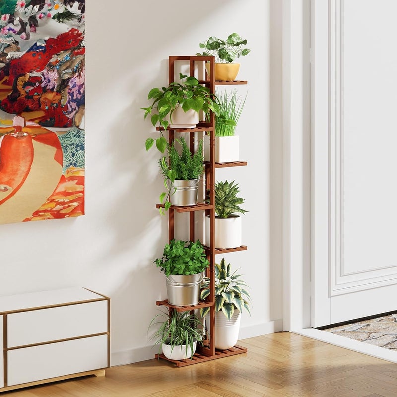 ROSSNY 55 Inch Tall Plant Stand Indoor, 7 Tier 8 Potted Bamboo Plant Stands for Indoor Plants, Corner Plant Stand, Tiered Plant Stands, Plant Shelf For Indoor, Planter Holder for Multiple Plants Indoor, Brown - Image 4