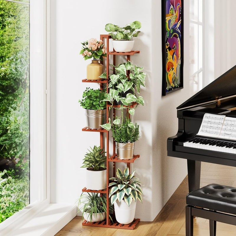 ROSSNY 55 Inch Tall Plant Stand Indoor, 7 Tier 8 Potted Bamboo Plant Stands for Indoor Plants, Corner Plant Stand, Tiered Plant Stands, Plant Shelf For Indoor, Planter Holder for Multiple Plants Indoor, Brown - Image 5