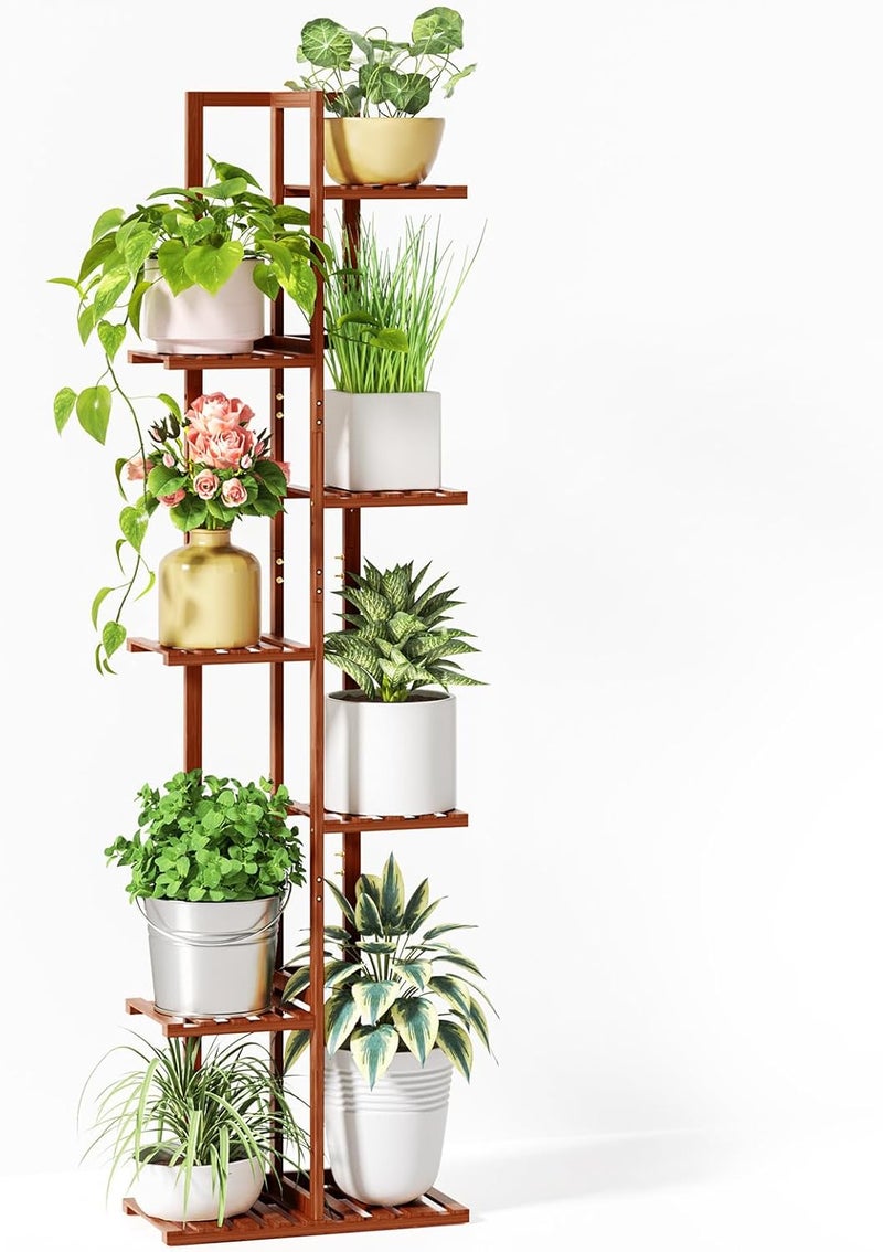 ROSSNY 55 Inch Tall Plant Stand Indoor, 7 Tier 8 Potted Bamboo Plant Stands for Indoor Plants, Corner Plant Stand, Tiered Plant Stands, Plant Shelf For Indoor, Planter Holder for Multiple Plants Indoor, Brown - Image 1