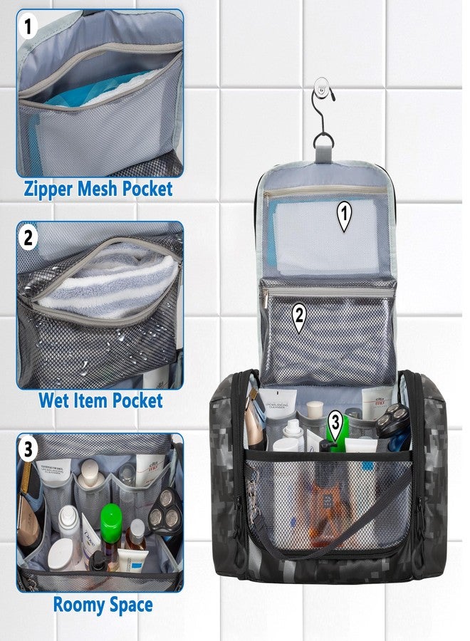 Prokva Hanging Toiletry Bag for Men, Tactical Dopp Kit Toiletry Travel Bag, Large Hygiene Organizer Shower Bag for Camping Outdoor, Black Digital Camo - Image 2