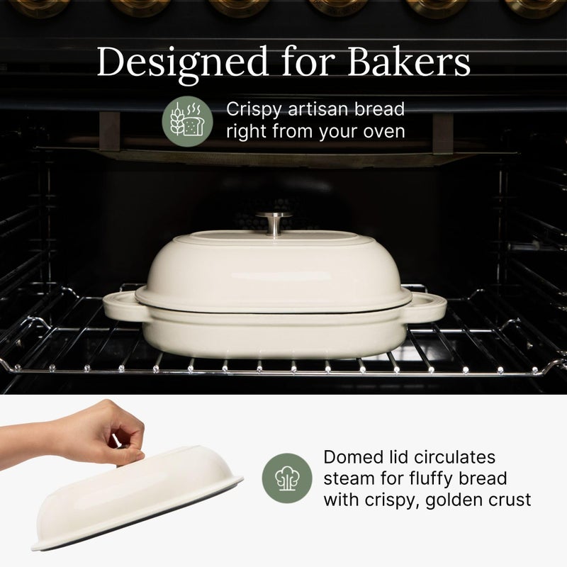 TOMO Cast Iron Oval Bread Oven, 10" x 6.5" - Rustic Dutch Oven Bread Cloche with Steam Circulating Lid for Perfect Sourdough - Image 5