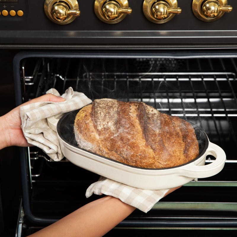 TOMO Cast Iron Oval Bread Oven, 10" x 6.5" - Rustic Dutch Oven Bread Cloche with Steam Circulating Lid for Perfect Sourdough - Image 4