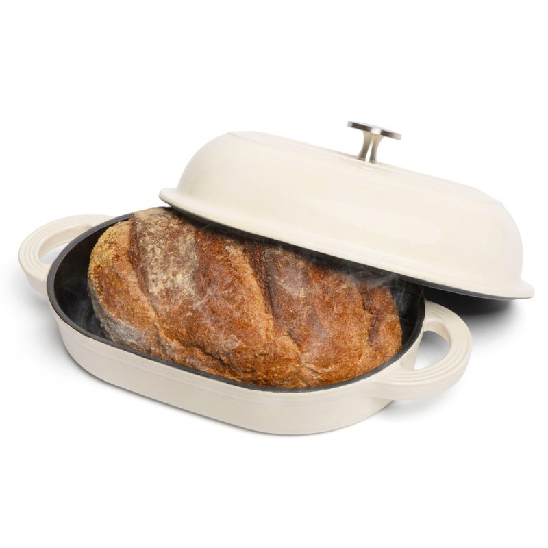 TOMO Cast Iron Oval Bread Oven, 10" x 6.5" - Rustic Dutch Oven Bread Cloche with Steam Circulating Lid for Perfect Sourdough - Image 1