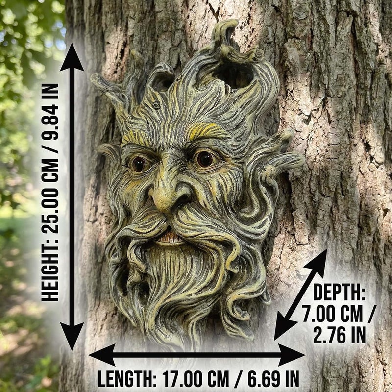 Euiroet 10.1" Whimsical Tree Face Sculpture, Garden Peeker Statue, Outdoor Trunk Tree Huggers Art, Landscape Accent Ornament, Hanging Fairy Elve Figurine for Yard Art, Trees Decor Wall Mounted Statues - Image 4