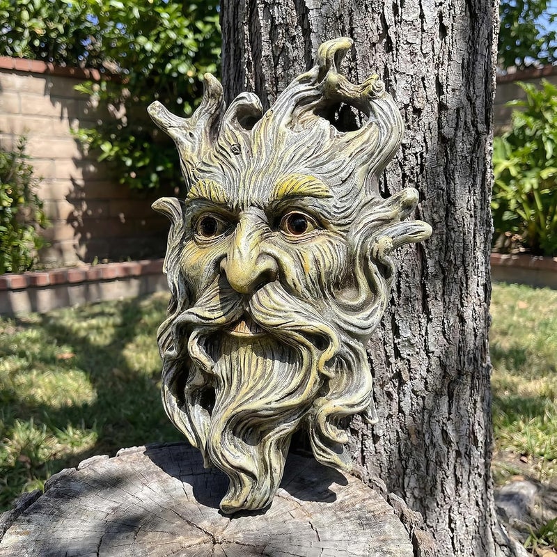 Euiroet 10.1" Whimsical Tree Face Sculpture, Garden Peeker Statue, Outdoor Trunk Tree Huggers Art, Landscape Accent Ornament, Hanging Fairy Elve Figurine for Yard Art, Trees Decor Wall Mounted Statues - Image 1