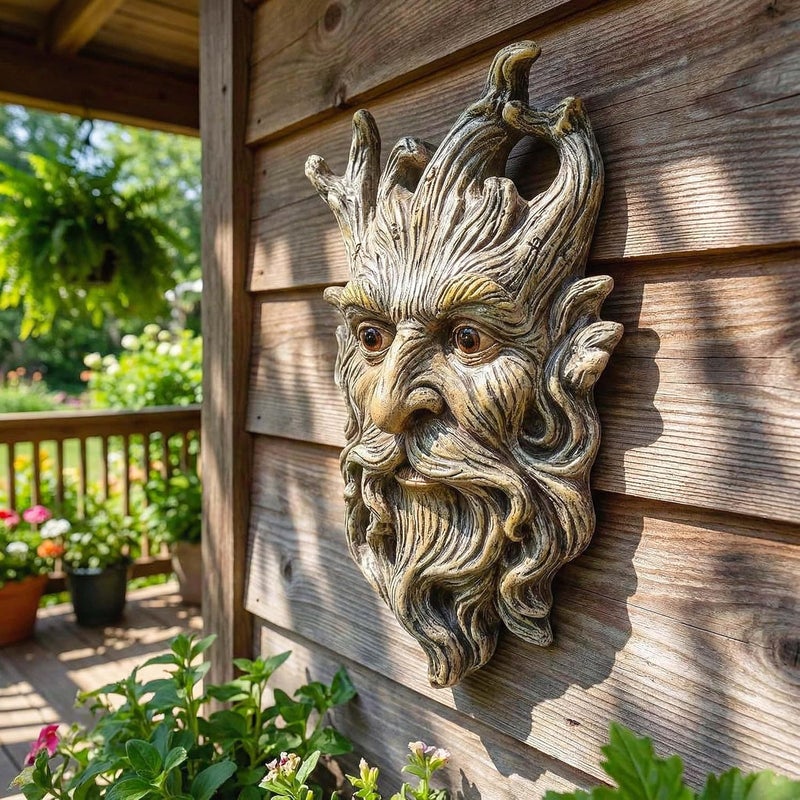 Euiroet 10.1" Whimsical Tree Face Sculpture, Garden Peeker Statue, Outdoor Trunk Tree Huggers Art, Landscape Accent Ornament, Hanging Fairy Elve Figurine for Yard Art, Trees Decor Wall Mounted Statues - Image 2