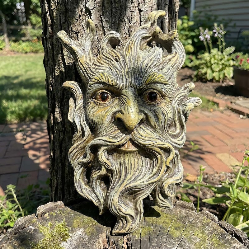 Euiroet 10.1" Whimsical Tree Face Sculpture, Garden Peeker Statue, Outdoor Trunk Tree Huggers Art, Landscape Accent Ornament, Hanging Fairy Elve Figurine for Yard Art, Trees Decor Wall Mounted Statues - Image 5