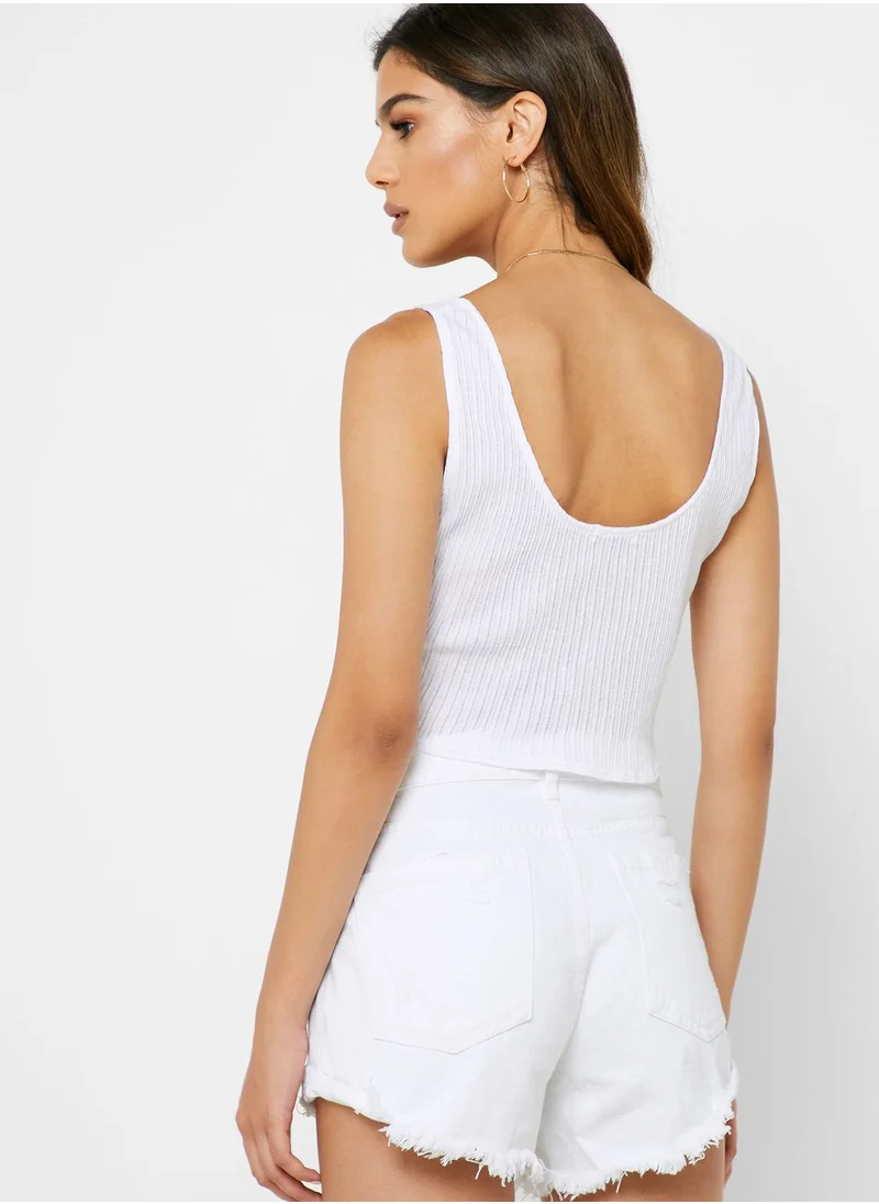 Cotton On Button Through Front Knot Crop Top