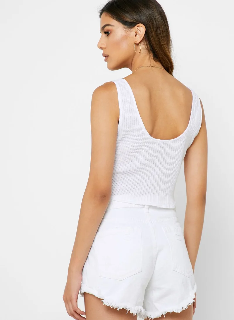 Cotton On Button Through Front Knot Crop Top