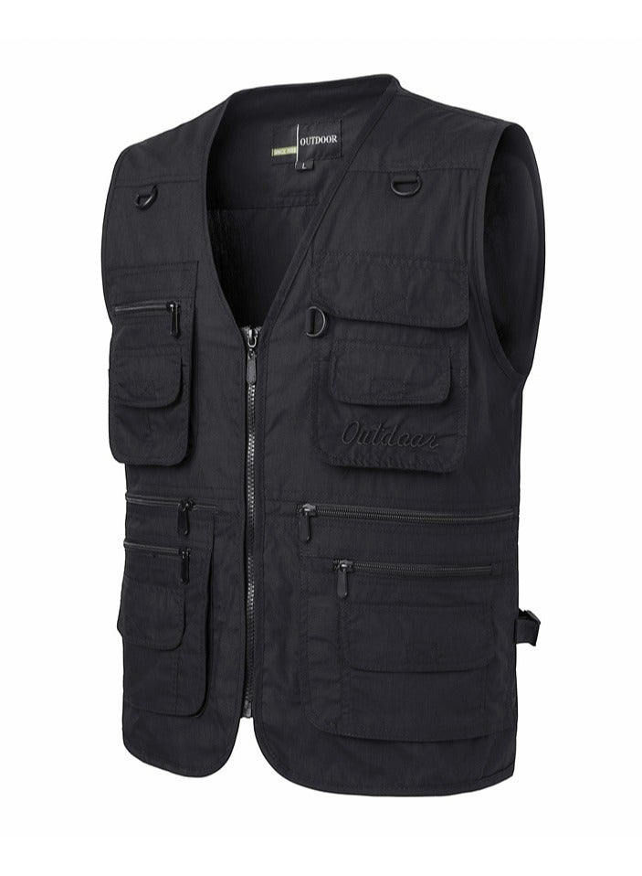NIBEMINENT Zipper Pockets Cargo Vest, Men's Casual Outwear Zip Up Vest For Spring Summer Outdoor Fishing Photography - Image 2