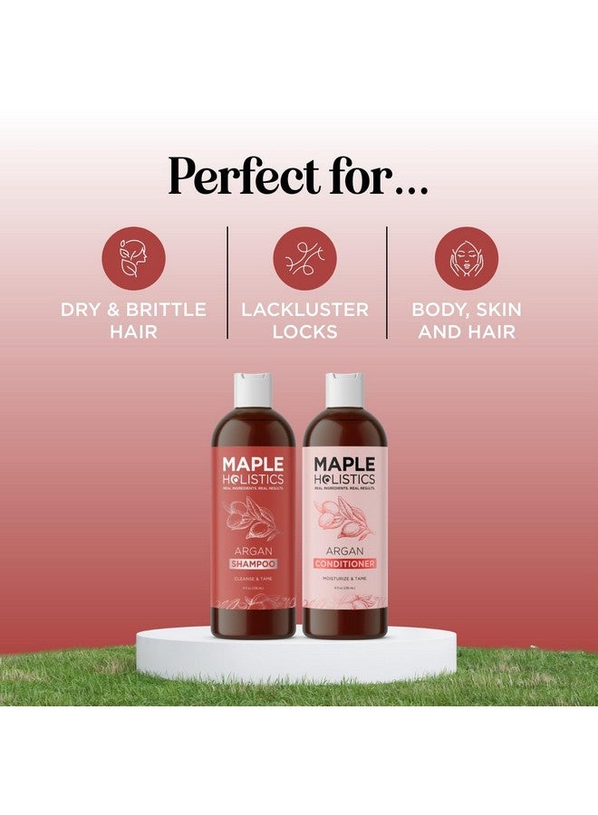 مايبل هوليستكس مجموعة شامبو وبلسم زيت الأرغان المغربي، مجموعة شامبو وبلسم خالية من الكبريتات للشعر المعالج بالألوان، شامبو وبلسم تكثيف للرجال والنساء للشعر المجعد والجاف والتالف - Image 2
