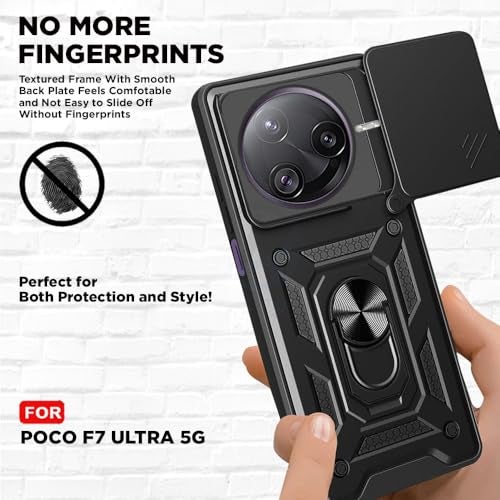 AIBEX® Back Cover for Poco F7 Ultra 5G | D10 Tough Armor Case | Sliding Camera Shield | 360° Protection | Kickstand Ring Holder | Military-Grade Shockproof Bumper Case - Image 4