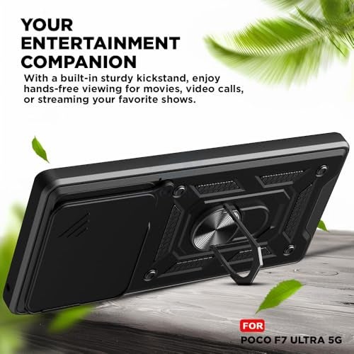 AIBEX® Back Cover for Poco F7 Ultra 5G | D10 Tough Armor Case | Sliding Camera Shield | 360° Protection | Kickstand Ring Holder | Military-Grade Shockproof Bumper Case - Image 3